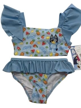 Bluey Girls' Ruffle Two-Piece Swim Set - Light Blue